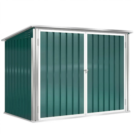 Outdoor Steel Wheelie Trash Can Storage Shed, Double Door Lid Rubbish Cover Sheds Green at Gallery Canada