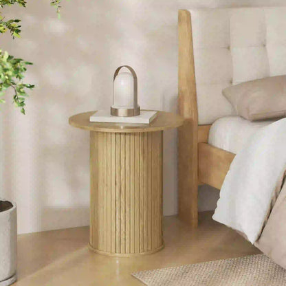 Round Side Table, Fluted Accent End Table, Narrow Nightstand, Oak Side Tables at Gallery Canada