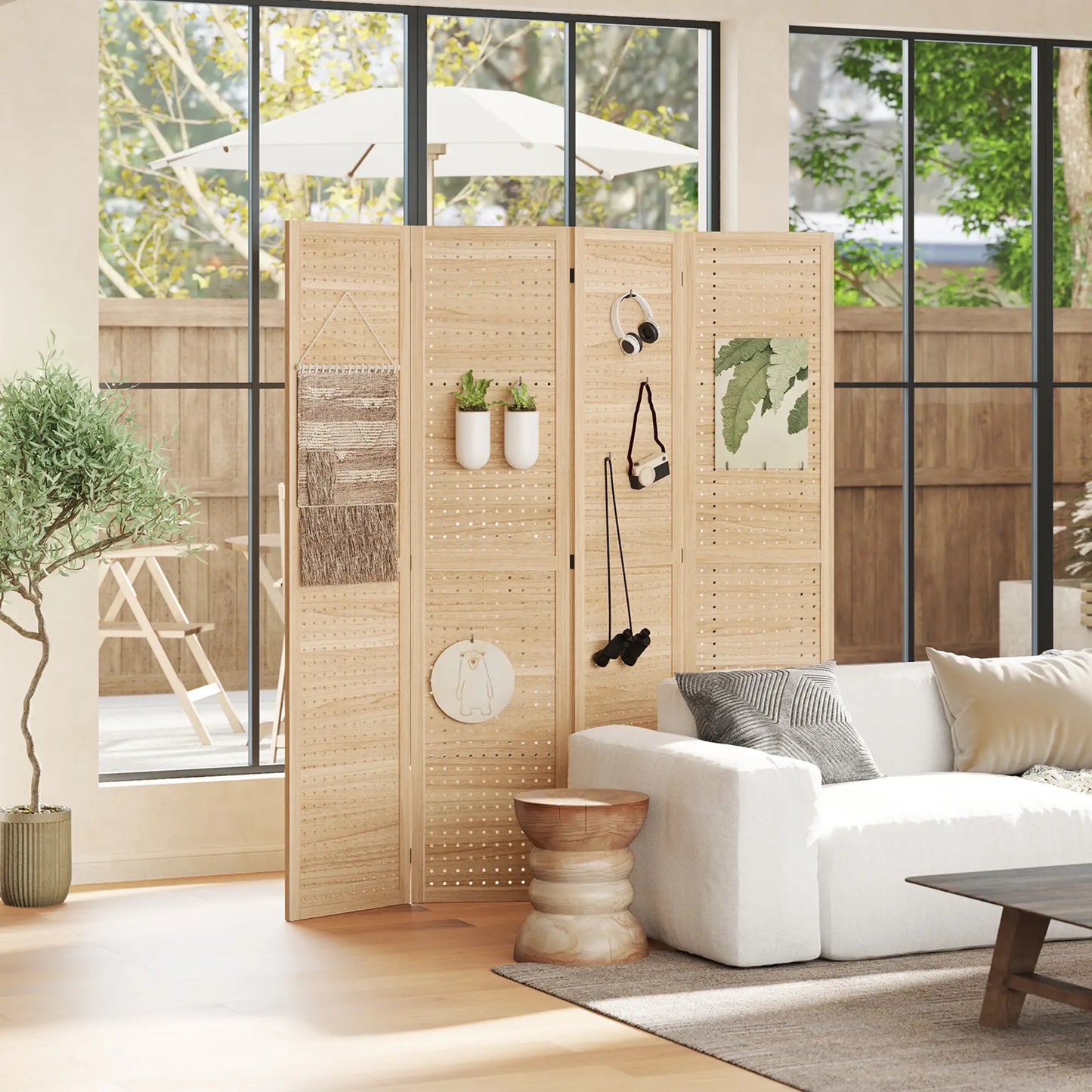 5.6 Ft. 4-Panel Room Divider, Freestanding Privacy Screen, Natural Room Dividers at Gallery Canada
