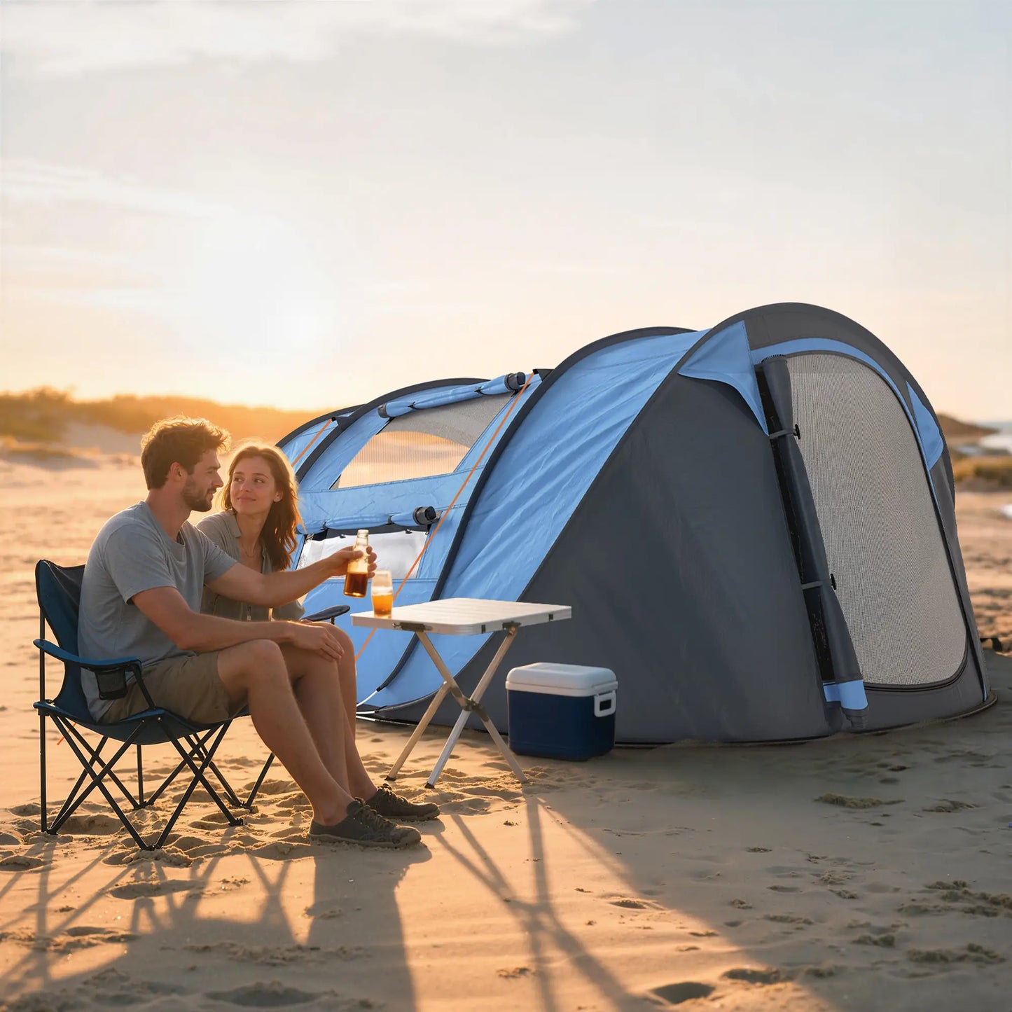 4 Person Pop Up Tent, Automatic Setup, With Doors, Windows, Carry Bag, Blue Camping Tents at Gallery Canada