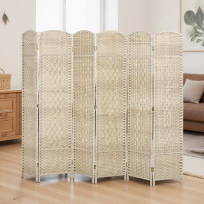 6 Ft Tall Folding Room Divider, 6 Panel Portable Privacy Screen, Light Oak