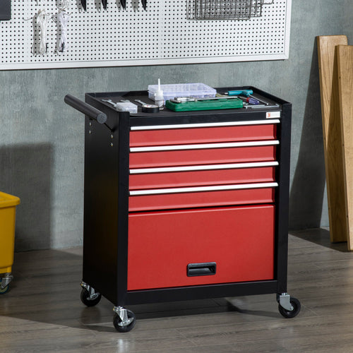 4-Drawer Tool Chest with 4 Wheels, Rolling Tool Box and Storage Cabinet, Portable Tool Organizer for Garage, Red