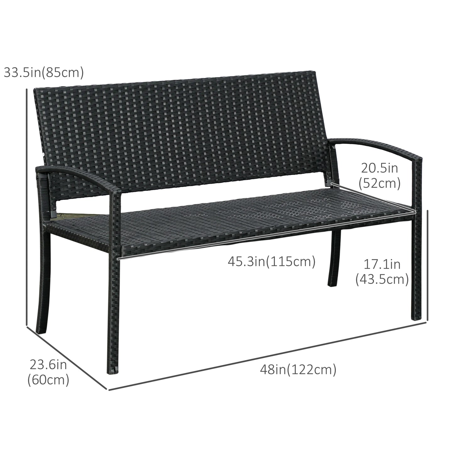 Rattan Wicker Loveseat, Garden Bench, Hand Woven, Portable, Black Patio Chairs at Gallery Canada