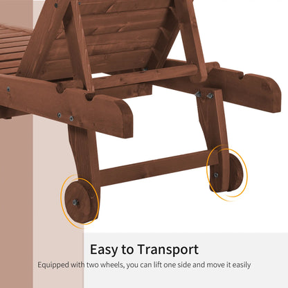 Wooden Outdoor Lounge Chair, Adjustable Patio Chaise Recliner, Brown Chaise Loungers at Gallery Canada