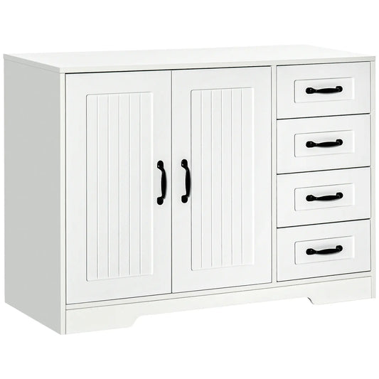 Modern Sideboard Buffet Cabinet, Drawers, Beadboard Door, White Storage Cabinets White at Gallery Canada