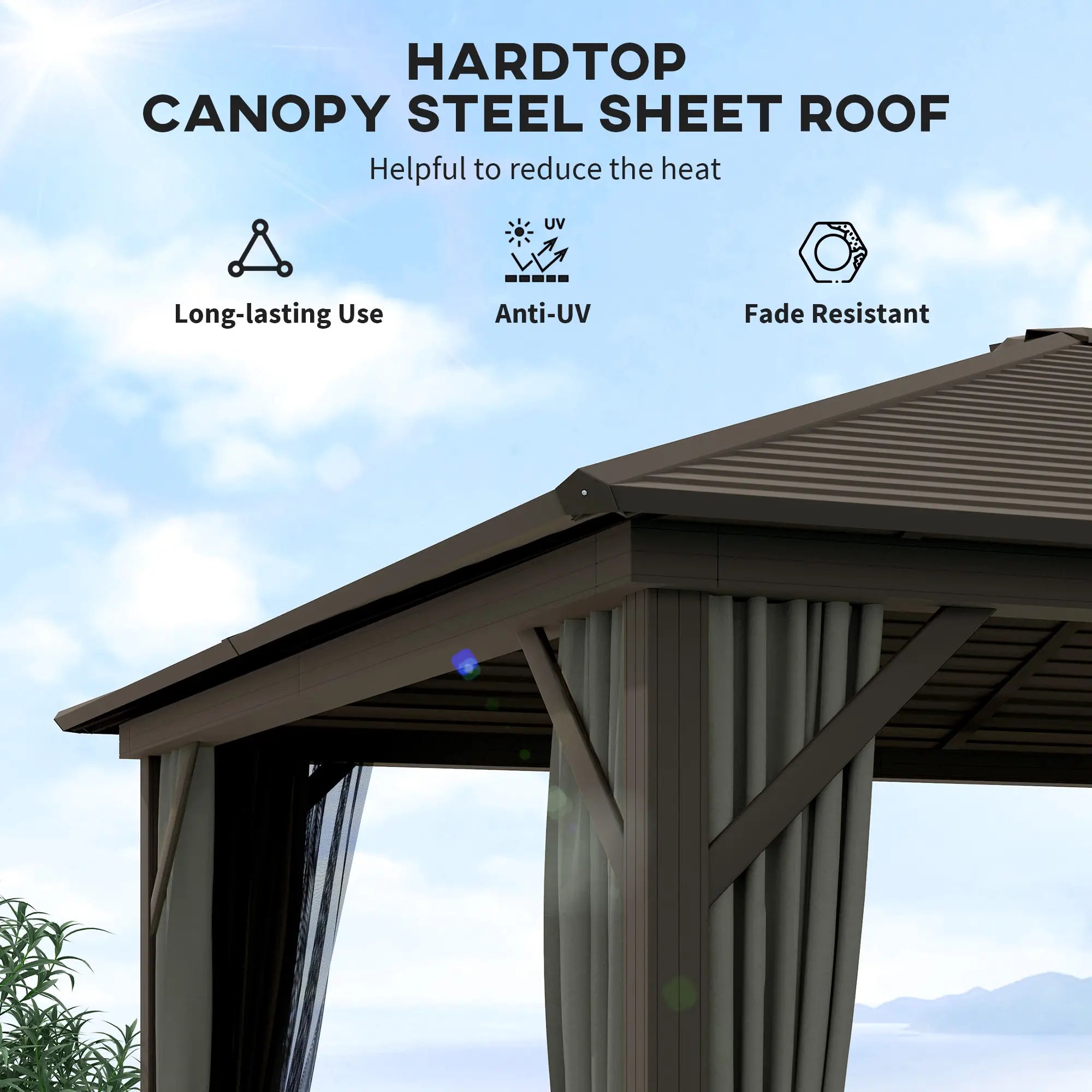 10' x 12' Hardtop Gazebo, Metal Roof, Aluminum Frame, Grey Gazebos at Gallery Canada