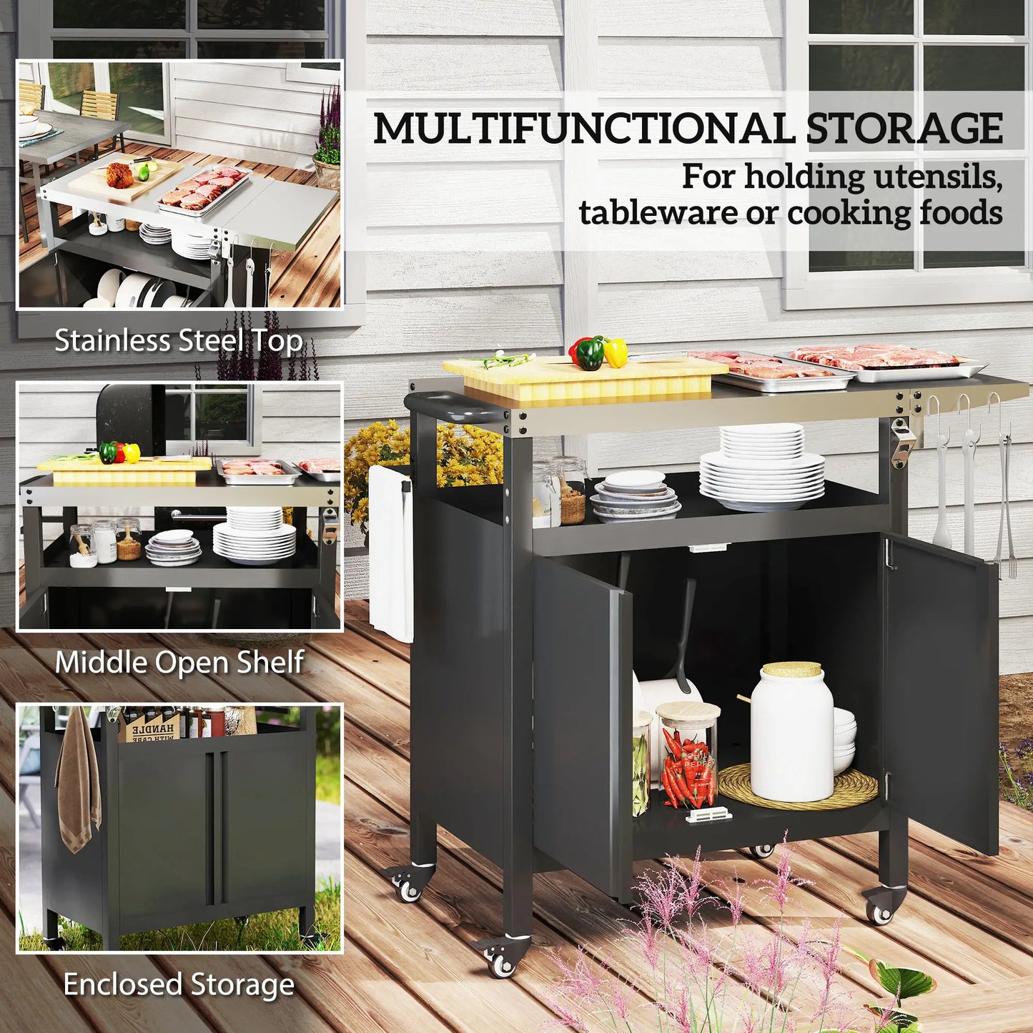 Outdoor Grill Cart Table With Foldable Side Table, 45.7"x19.7", Black Outdoor Grill Carts at Gallery Canada
