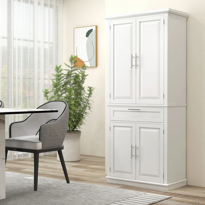 72" Kitchen Pantry Cabinet, 4-Door with Drawer, Adjustable Shelves, White Kitchen Pantry Cabinets at Gallery Canada