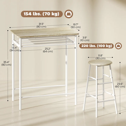 3-Piece Counter Height Bar Table Set, 1 Table 2 Stools, White Oak, White Bar Sets at Gallery Canada