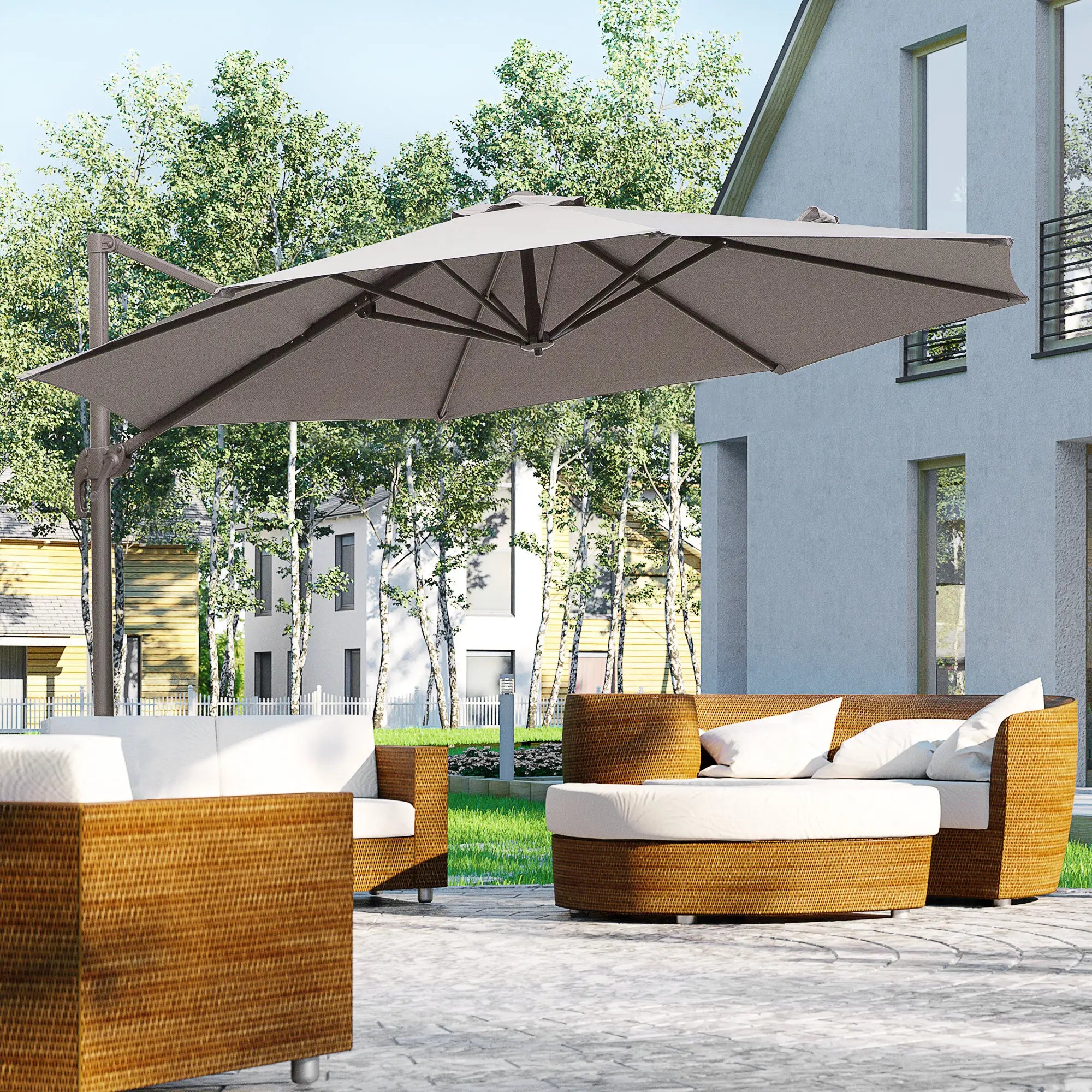 10ft Cantilever Patio Umbrella, 360° Rotation, Crank, Grey Cantilever Umbrellas at Gallery Canada