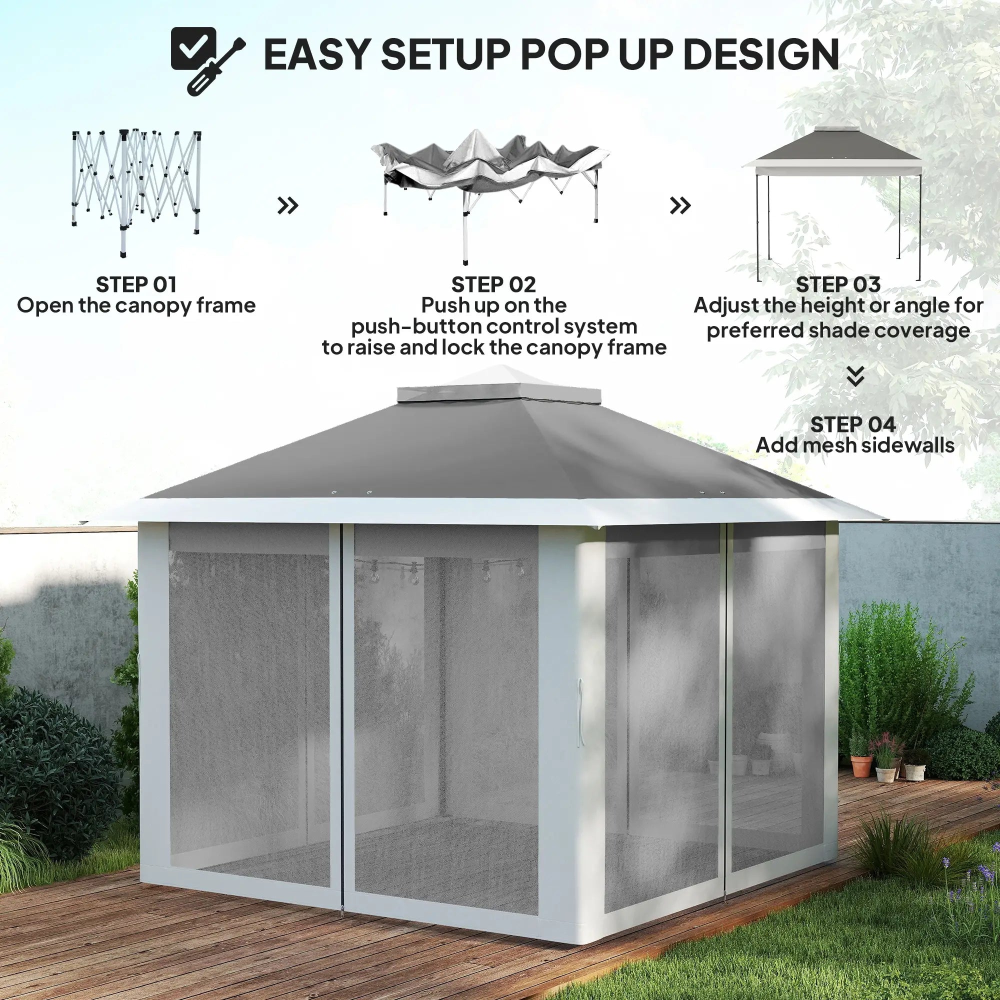 11' x 11' Pop Up Gazebo, Double Roof Foldable Canopy Tent, Dark Grey Pop Up Canopies at Gallery Canada