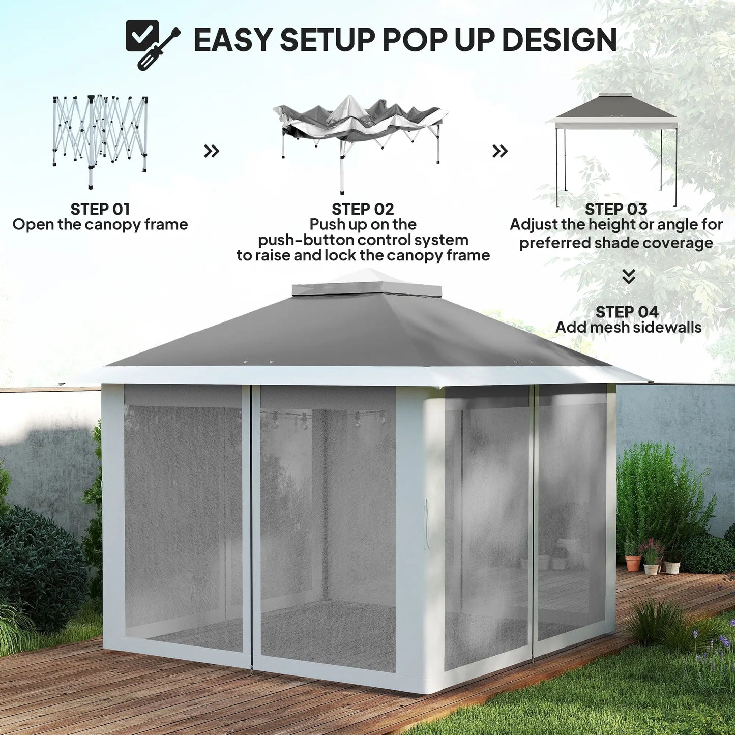 11' x 11' Pop Up Gazebo, Double Roof Foldable Canopy Tent, Dark Grey Pop Up Canopies at Gallery Canada