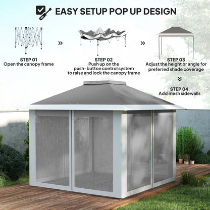11' x 11' Pop Up Gazebo, Double Roof Foldable Canopy Tent, Dark Grey Pop Up Canopies at Gallery Canada