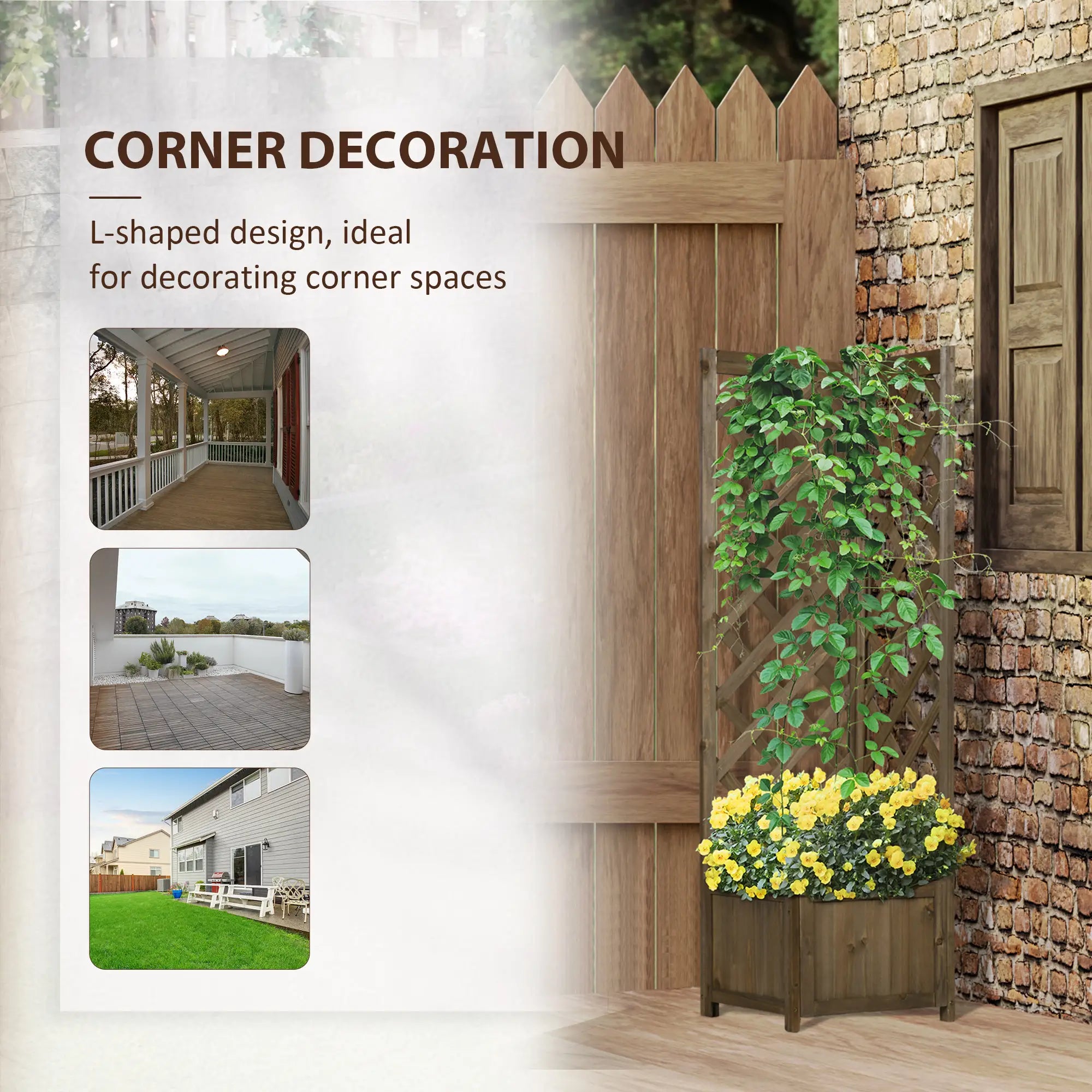 Raised Garden Bed Wood Planter With Trellis, 16