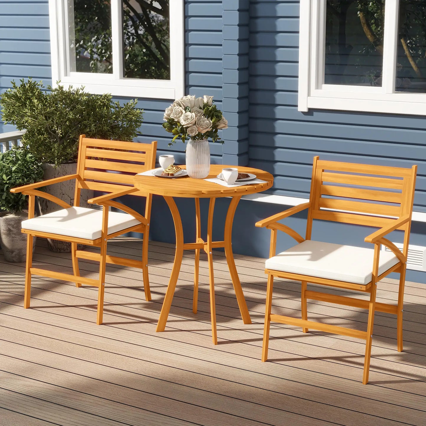 3 Piece Patio Set, Small Wooden Table and Chairs, Brown Bistro Sets at Gallery Canada
