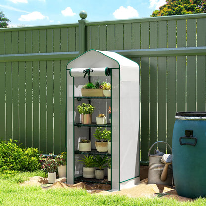 Mini Greenhouse, 27.6" x 19.7" x 62.2", Screen Roof, Roll-Up Door, White