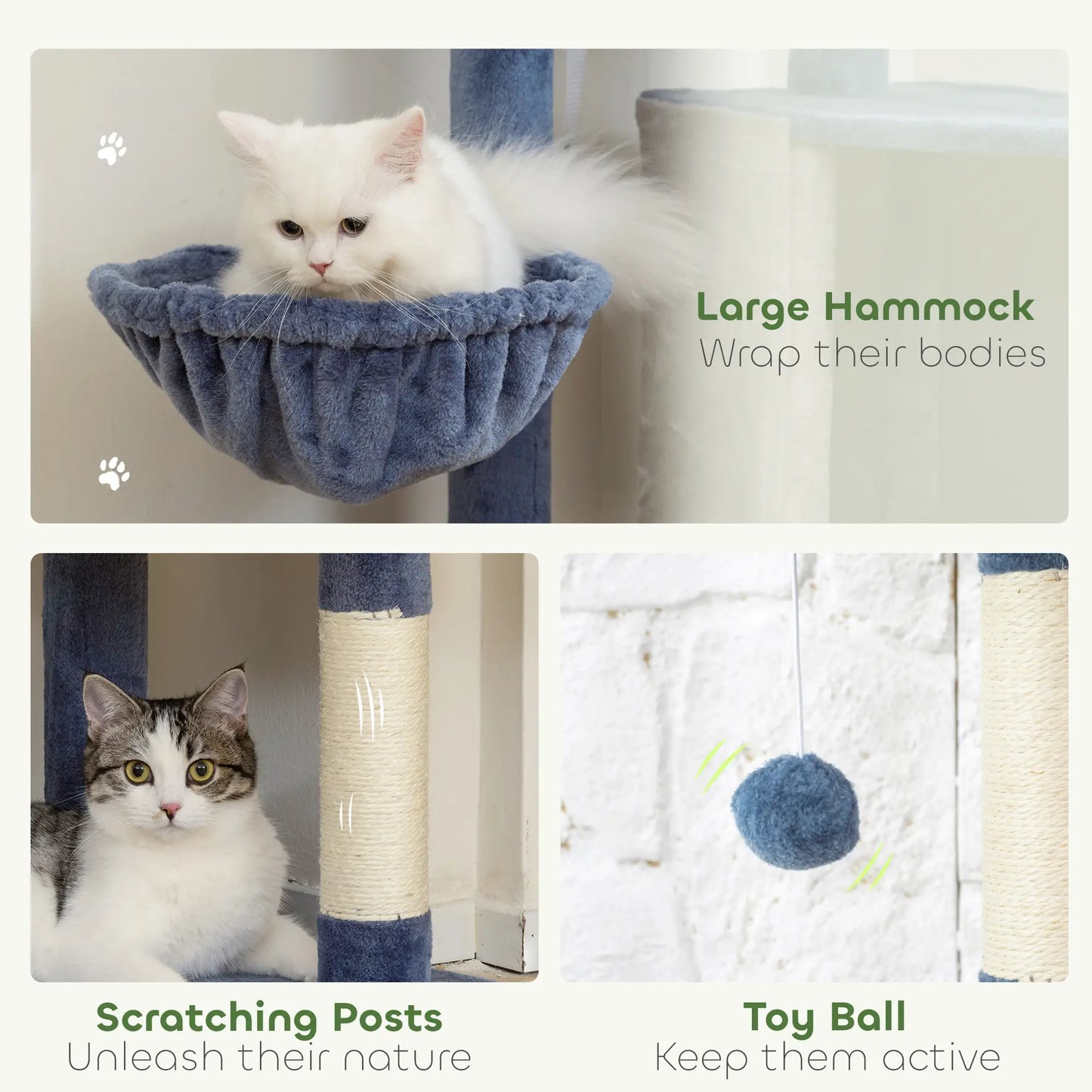 48" Cat Tree with Condo, Hammock, Perch, Scratching Posts, Blue and Grey Cat Trees at Gallery Canada