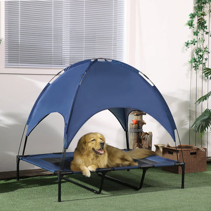 Portable Raised Dog Cot with Canopy, XL Size, Dark Blue Elevated Dog Beds at Gallery Canada