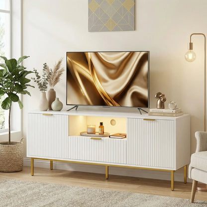 TV Console For 50 Inch TVs, Smart RGB LED Lights, Soft Close Doors, White TV Stands at Gallery Canada