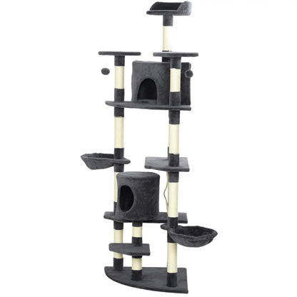 79" Cat Tree, Two Condos, Scratching Posts, Hammocks, Perches, Toys, Dark Grey Cat Towers Dark Grey at Gallery Canada