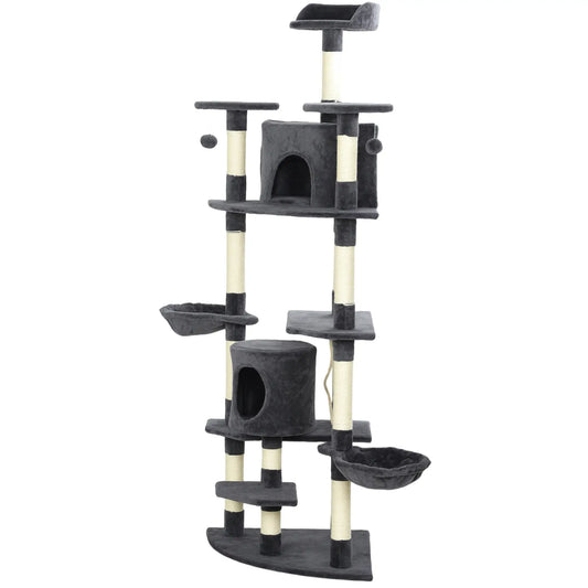 79" Cat Tree, Two Condos, Scratching Posts, Hammocks, Perches, Toys, Dark Grey Cat Towers Dark Grey at Gallery Canada