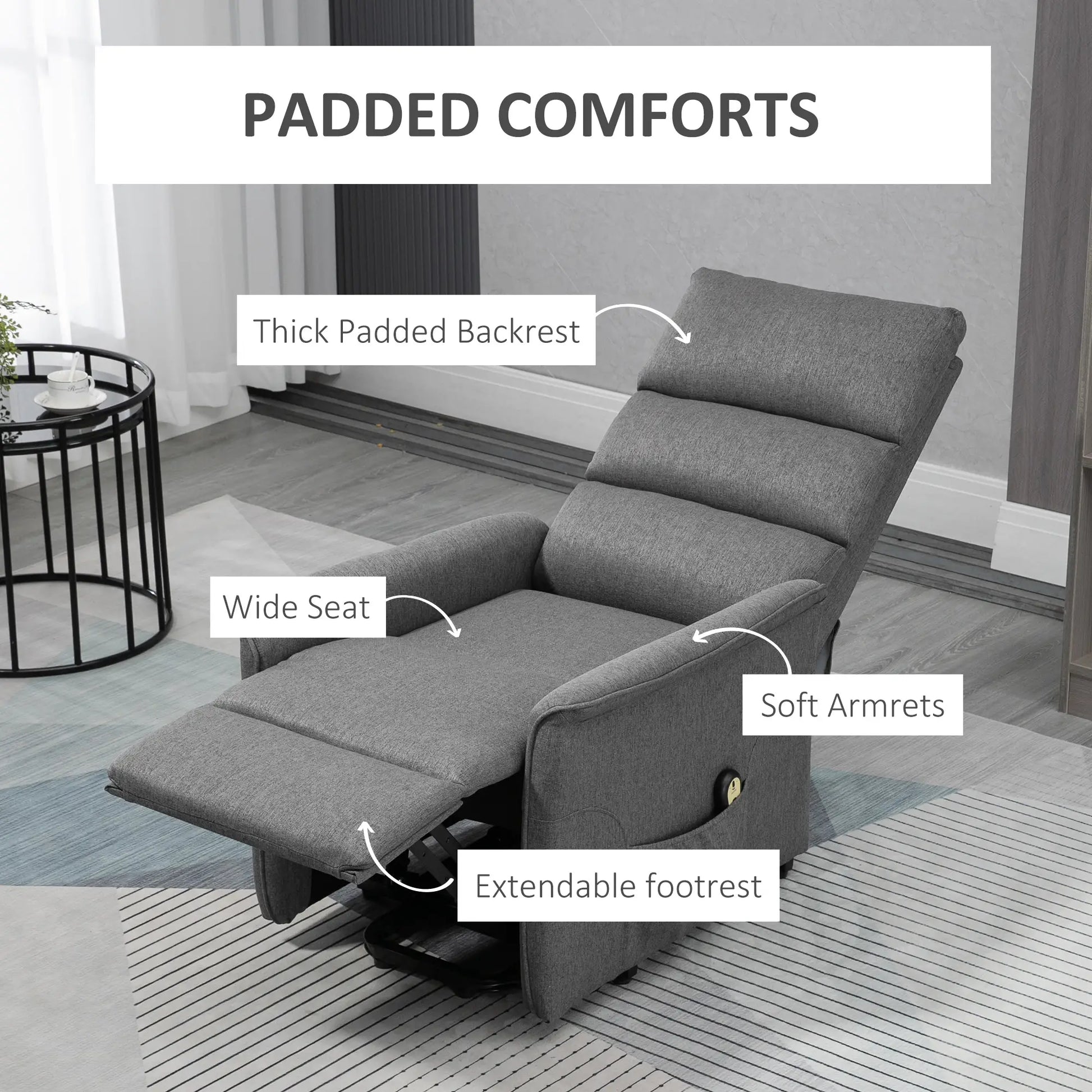 Power Lift Chair Recliner, Remote Control, Side Pockets, Dark Grey Electric Power Lift Chairs at Gallery Canada