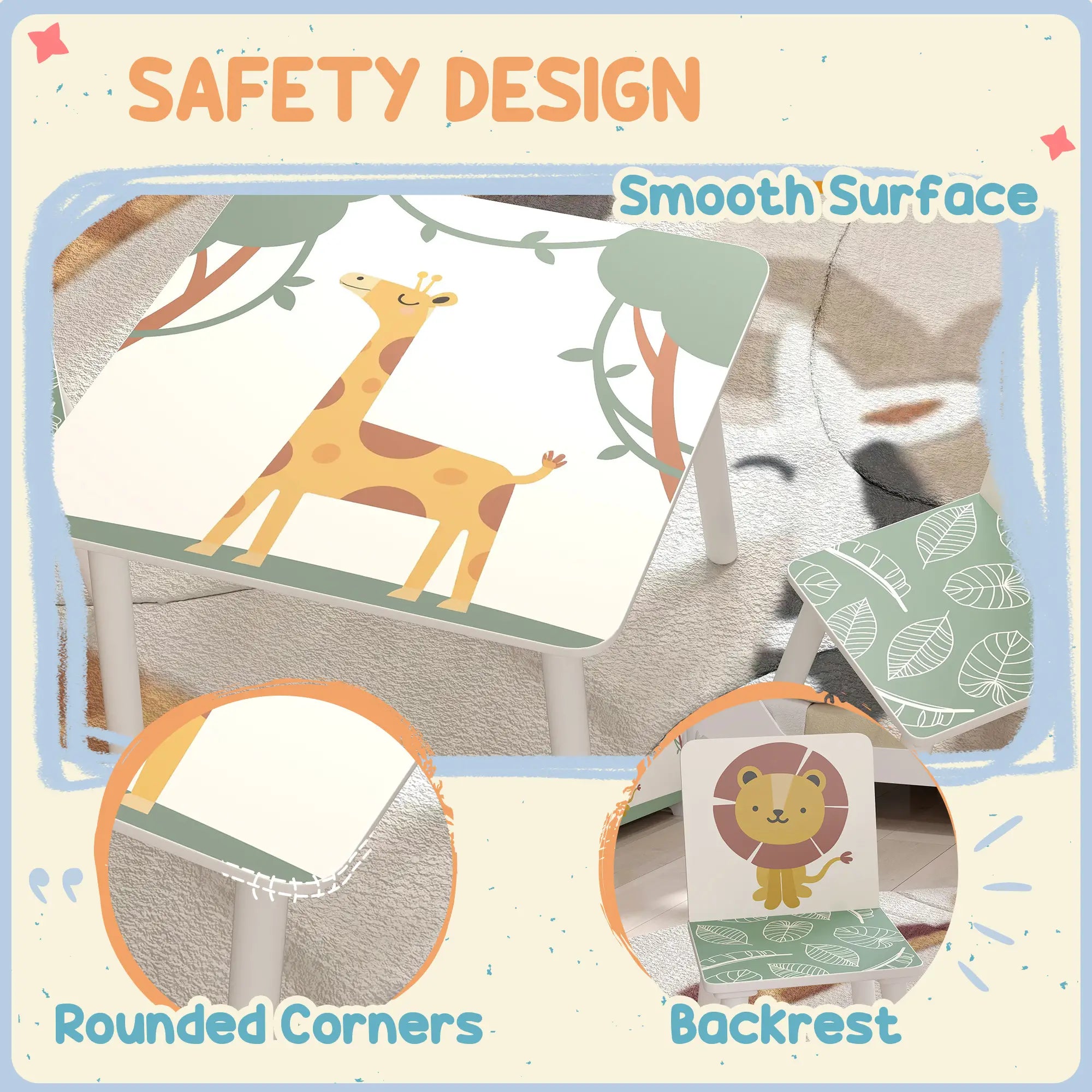 3-Piece Kids Table Chair Set Animal Pattern, Aged 3-8, Green Kids Table Sets at Gallery Canada