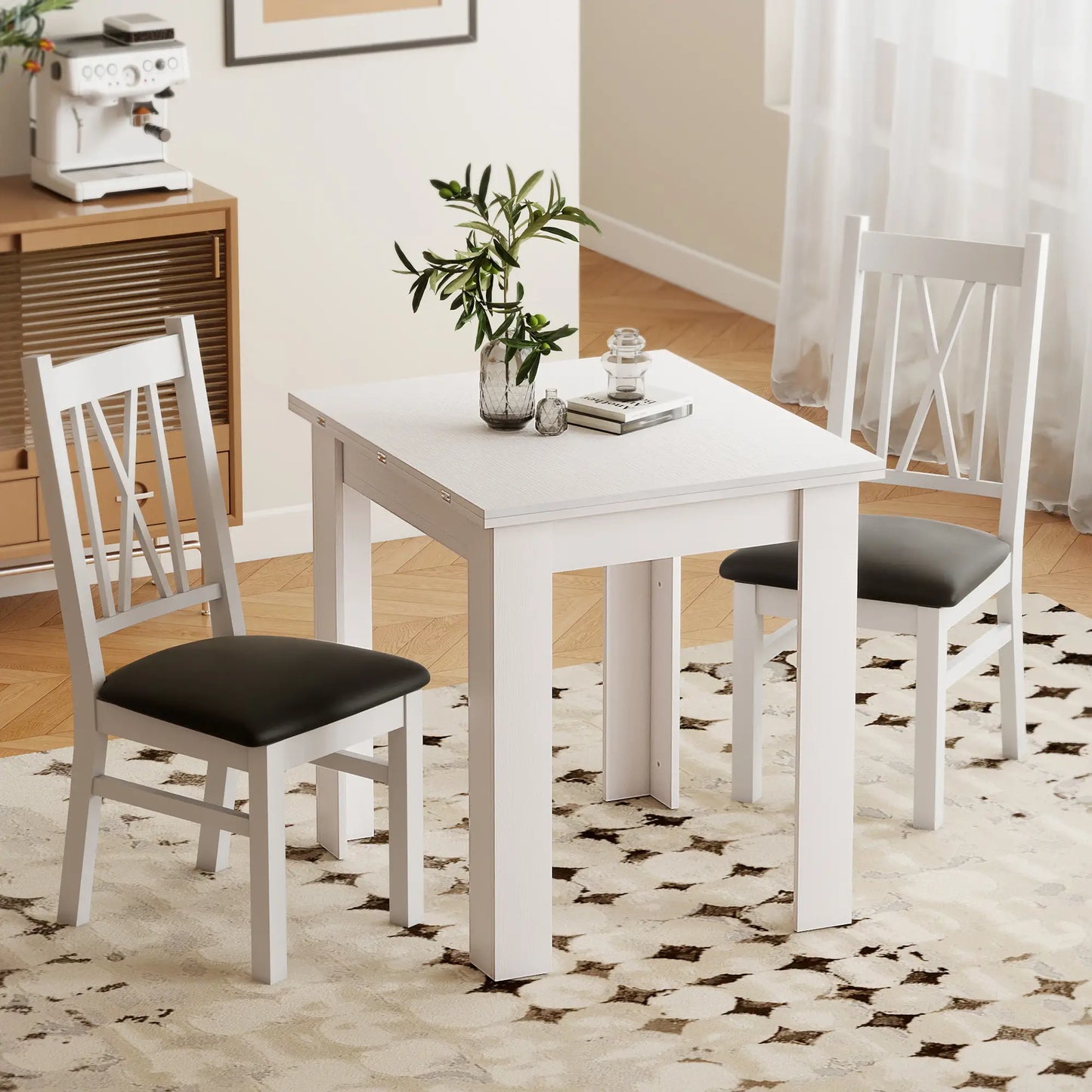 55" Extendable Dining Table for 4-6 Person, Kitchen Table, White Dining Tables at Gallery Canada