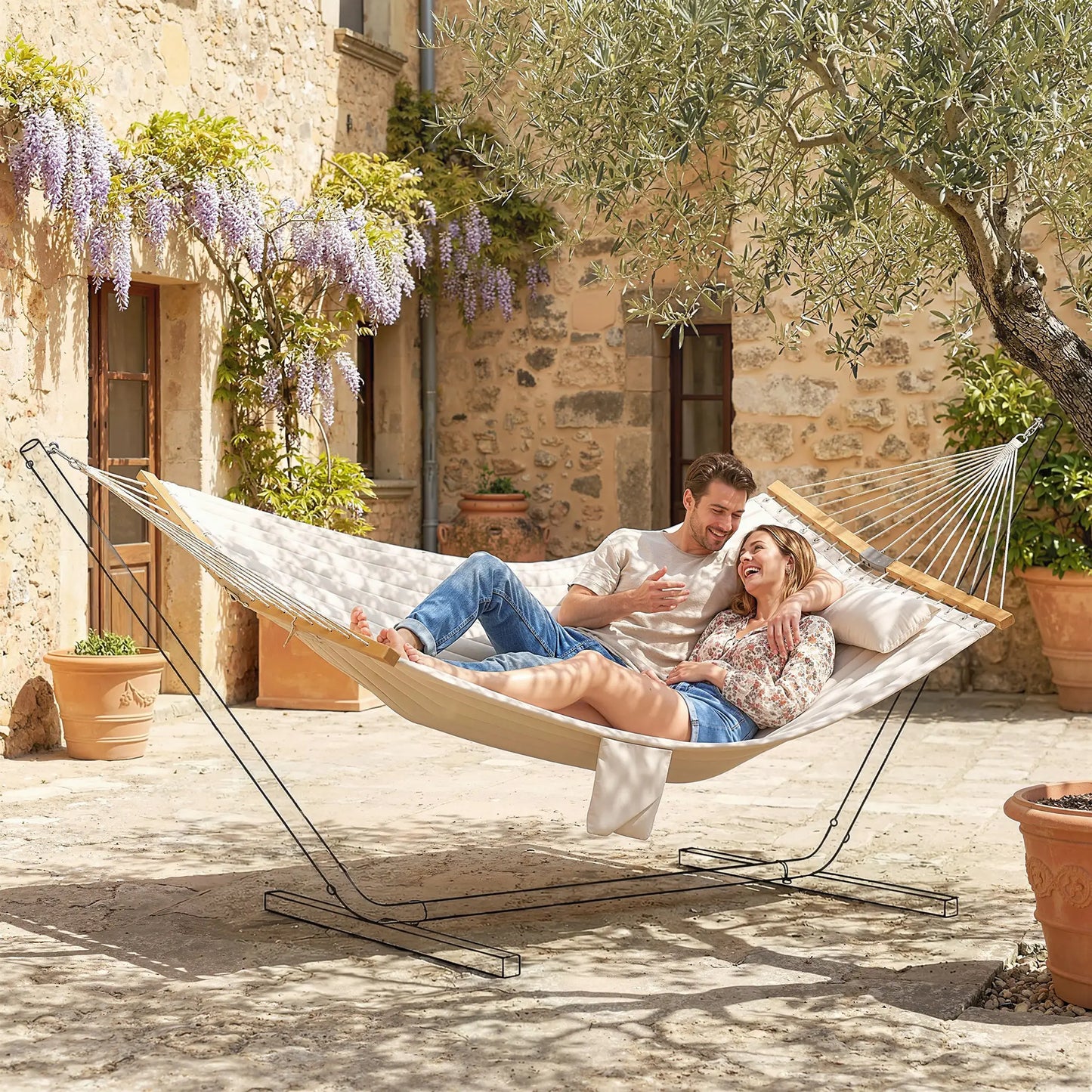 Outdoor Padded Camping Hammock With Pillow, 200 x 140 cm, Cream White Camping Hammocks at Gallery Canada