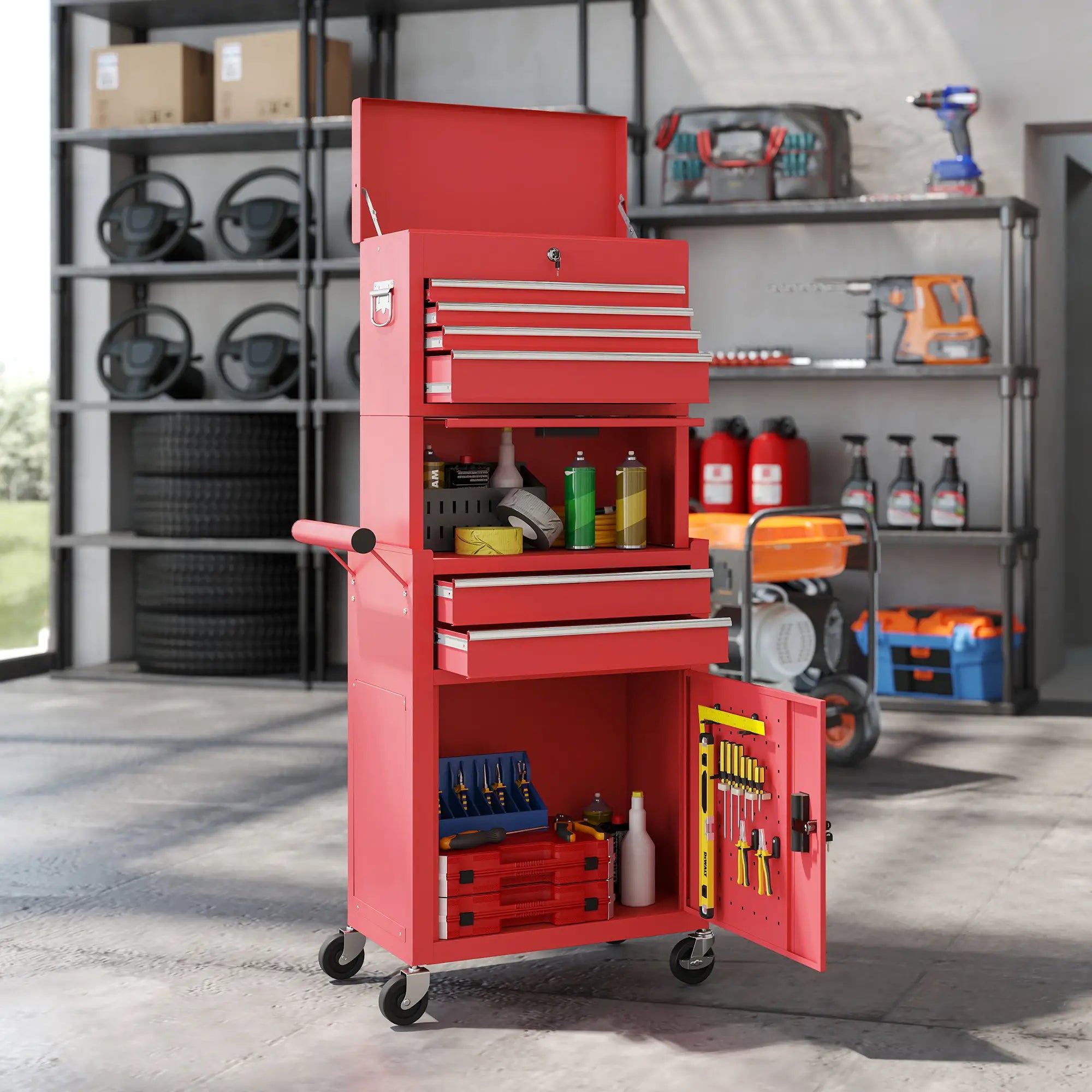 Large Tool Cabinet, 3-in-1 Rolling Chest, Storage Organizer with 6 Drawers, Red Tool Organizers at Gallery Canada