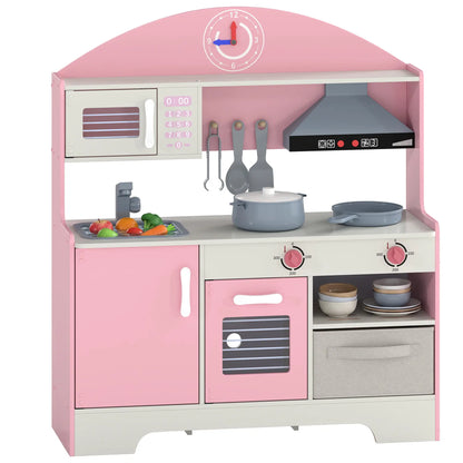 Kids Wooden Play Kitchen Set, Lights Sounds, 5pcs, Ages 3-6, Pink