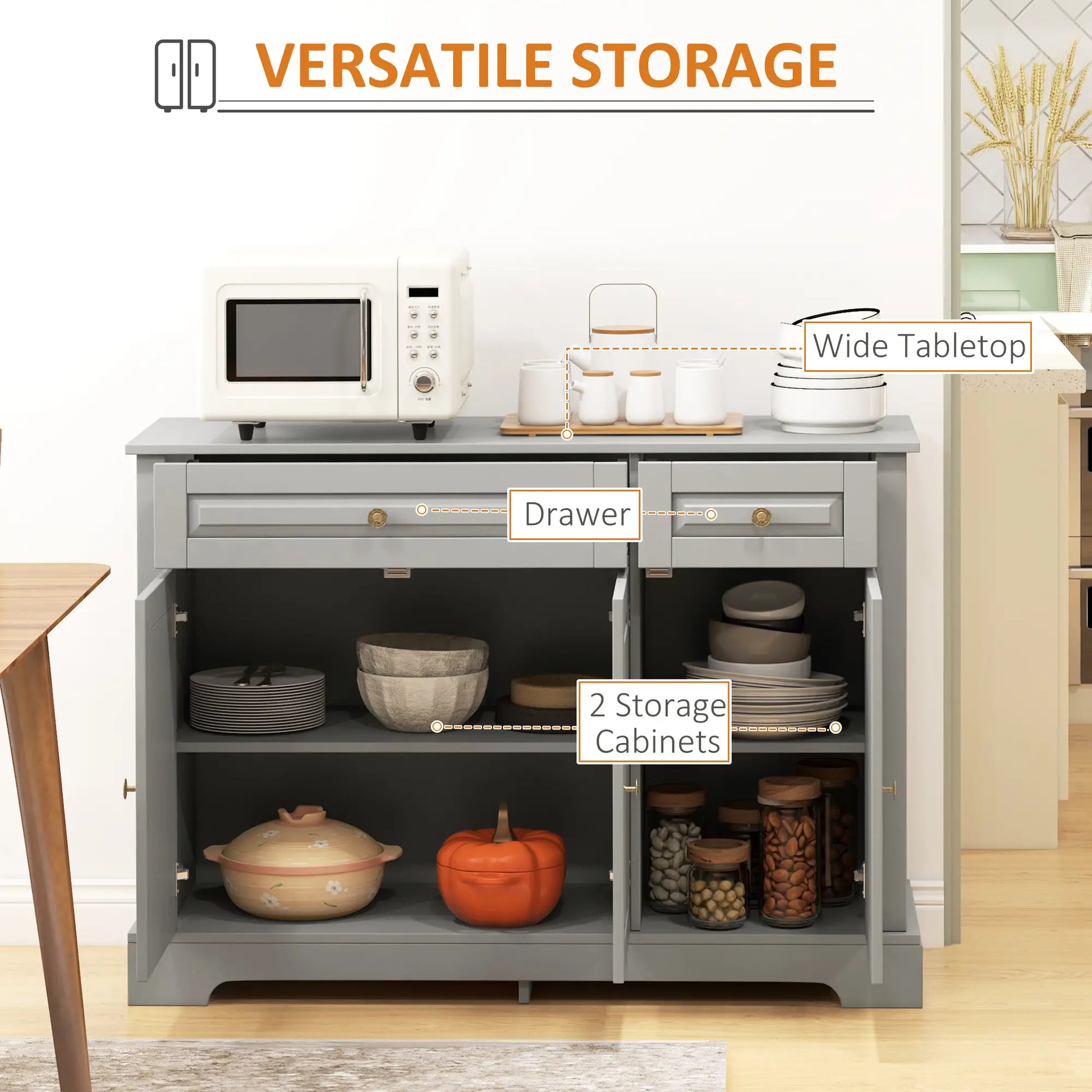 Modern Sideboard Cabinet, 2 Drawers, Adjustable Shelves, Dining Room, Grey Bar Cabinets at Gallery Canada