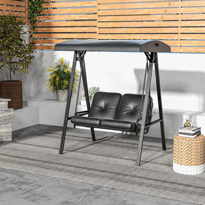 2-Seater Outdoor Porch Swing, Adjustable Canopy, Black Patio Swings with Stand at Gallery Canada