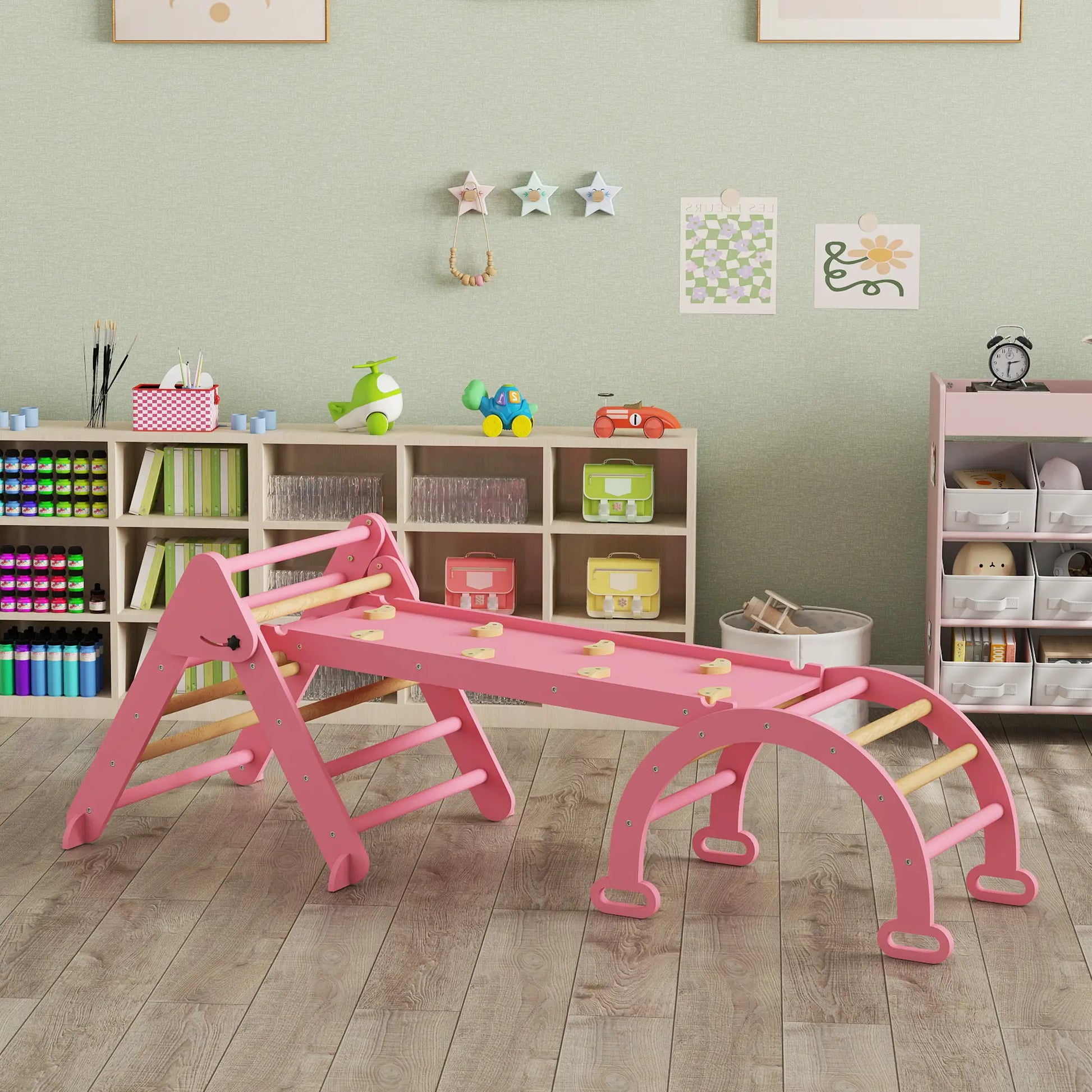 7-in-1 Pikler Triangle Set, Foldable Wooden Climbing Toys, Pink Kids Gym & Playmats at Gallery Canada