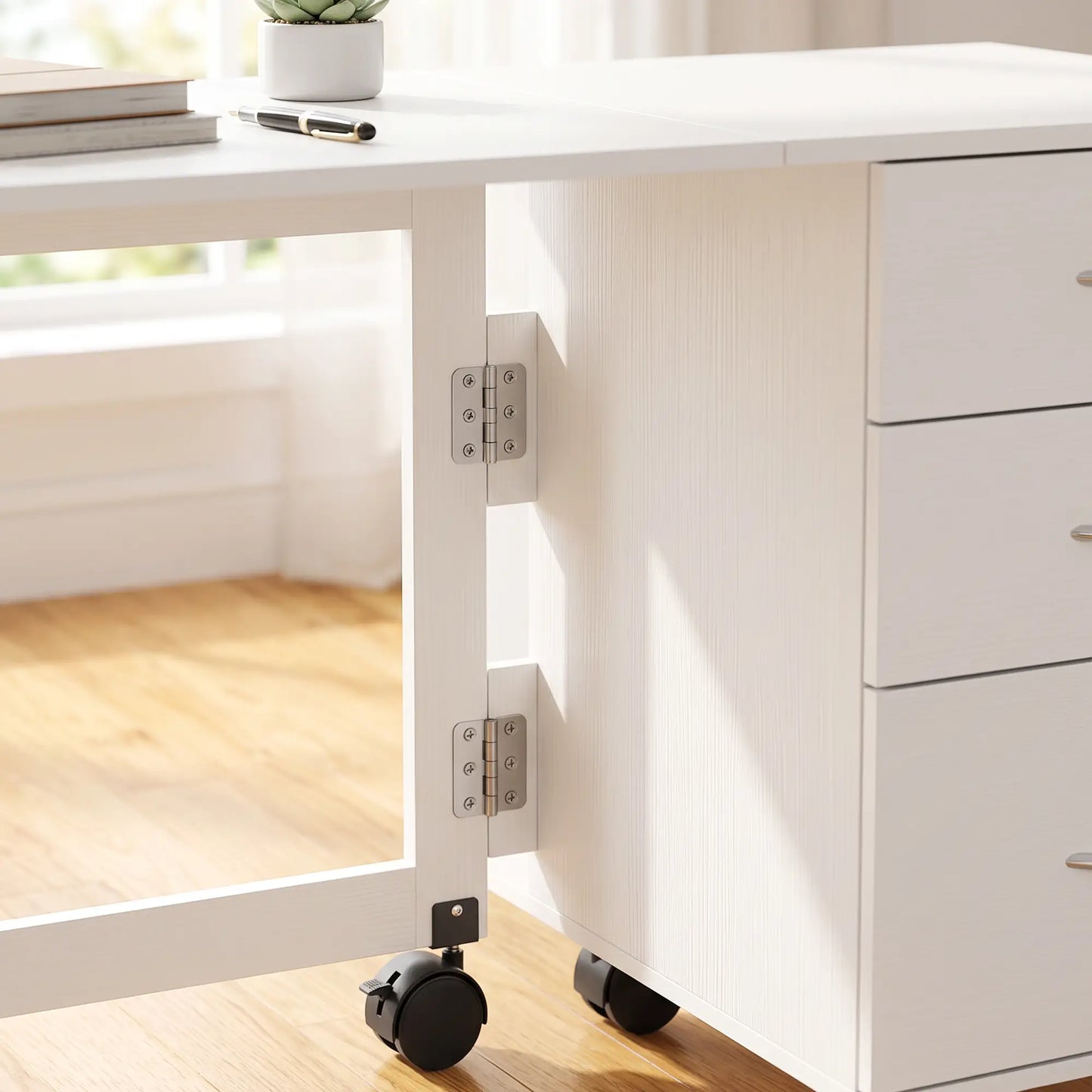 Foldable Computer Desk, 3 Drawers, White Computer Desks at Gallery Canada