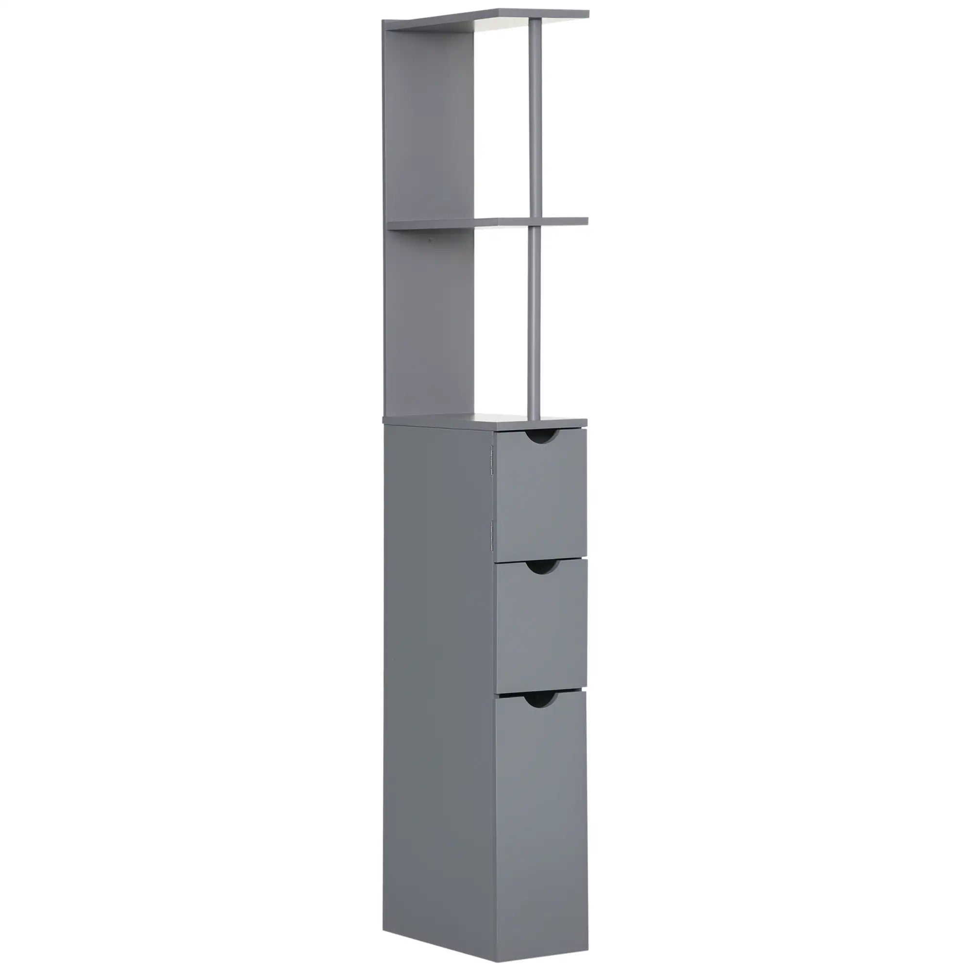 Tall Narrow Bathroom Storage Cabinet with Drawers, Open Shelves, Grey Bathroom Cabinets Grey at Gallery Canada