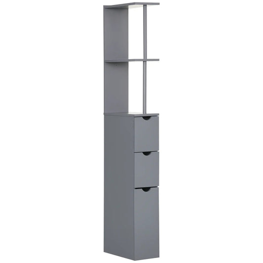 Tall Narrow Bathroom Storage Cabinet with Drawers, Open Shelves, Grey Bathroom Cabinets Grey at Gallery Canada