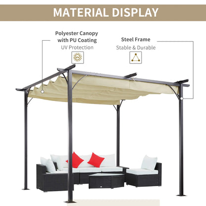 10' Outdoor Pergola Gazebo, Retractable Sun Shade, Beige Pergolas at Gallery Canada