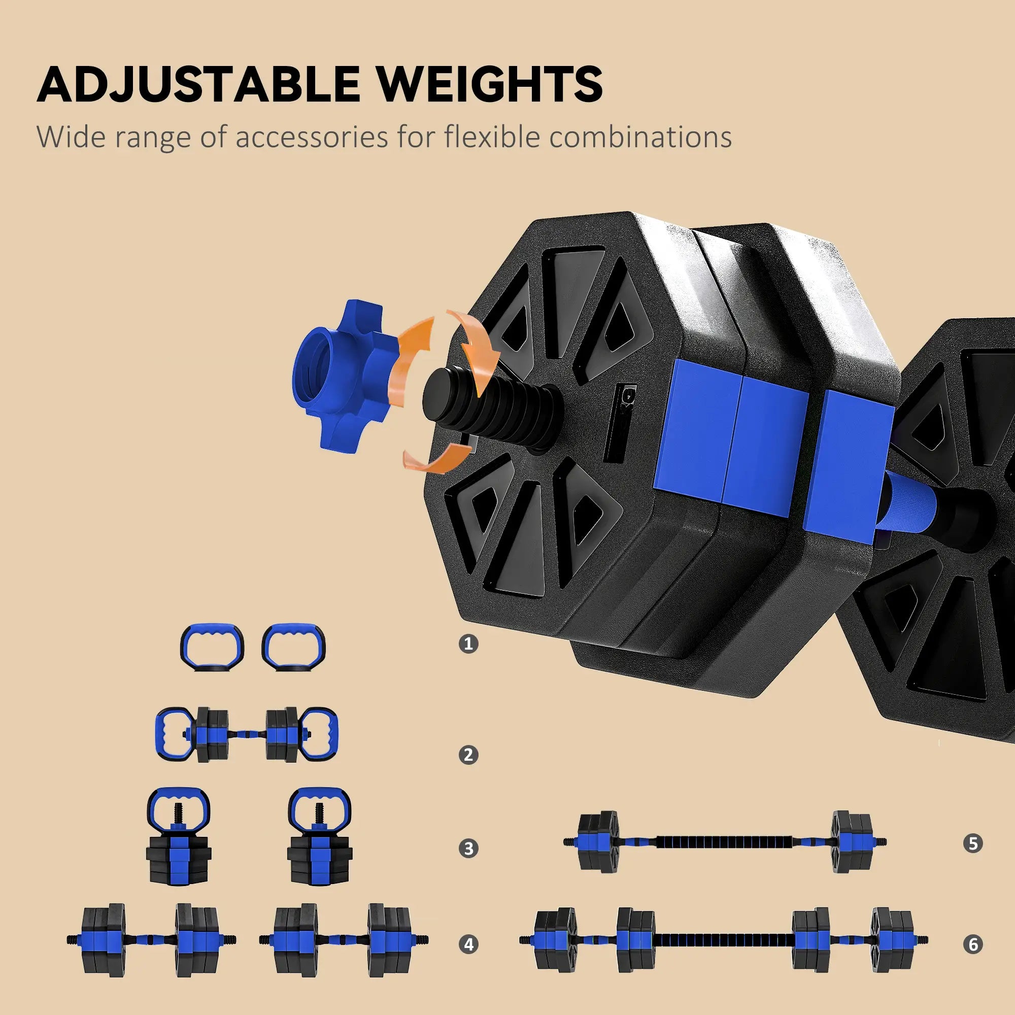 4-in-1 Adjustable Dumbbell Set, Kettlebell, Barbell, Dumbbell, 44lbs, Blue Dumbbells & Barbells at Gallery Canada