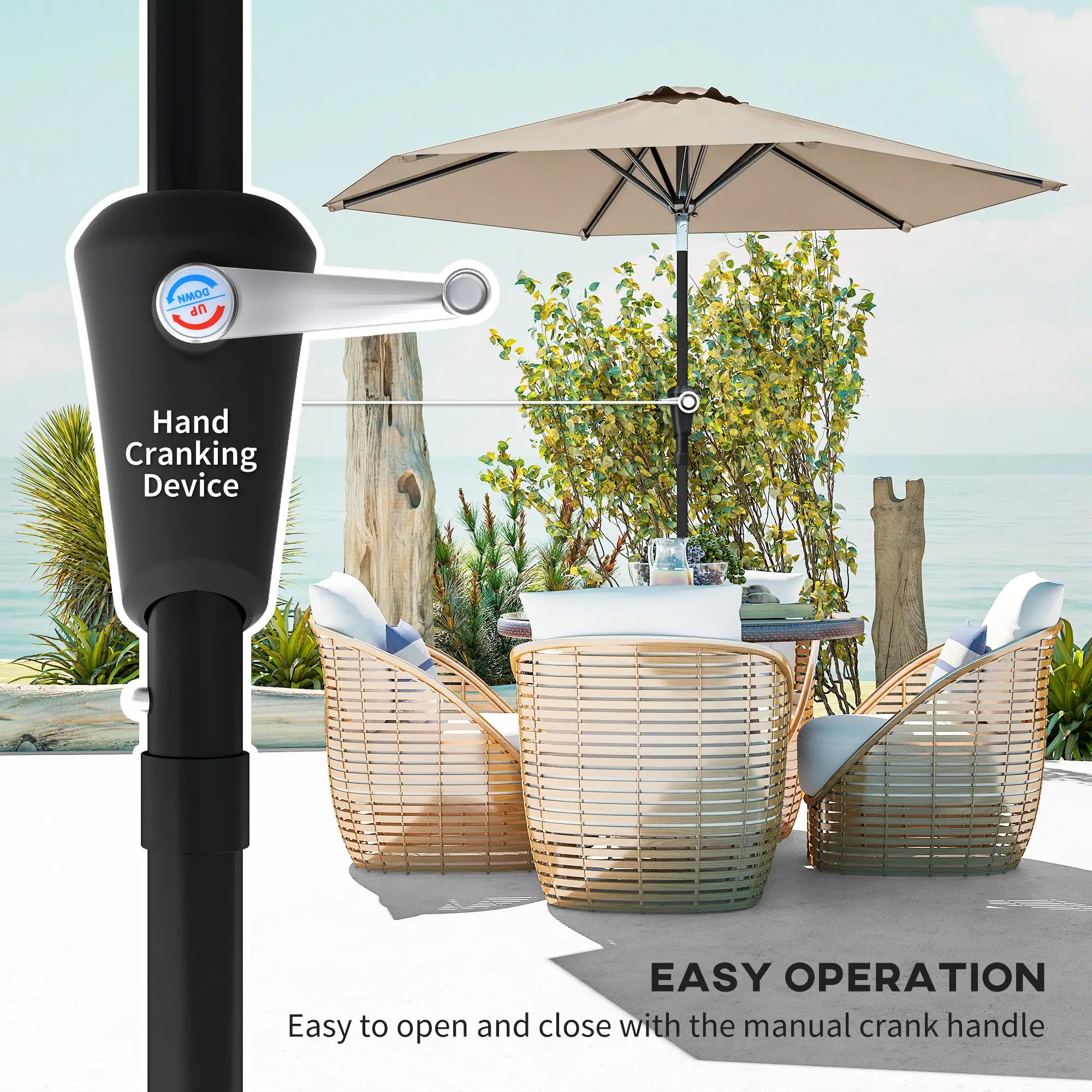 Outdoor Sun Umbrella, 6 Ribs, Khaki Patio Umbrellas at Gallery Canada