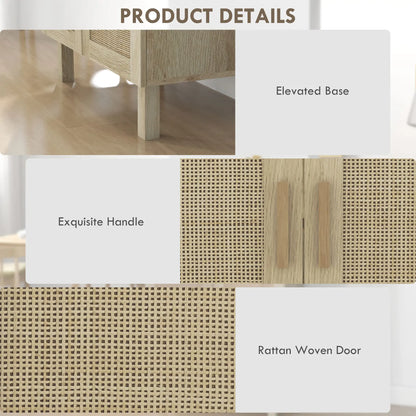 Boho Sideboard Buffet, 3 Rattan Doors, Adjustable Shelves, Natural Storage Cabinets at Gallery Canada