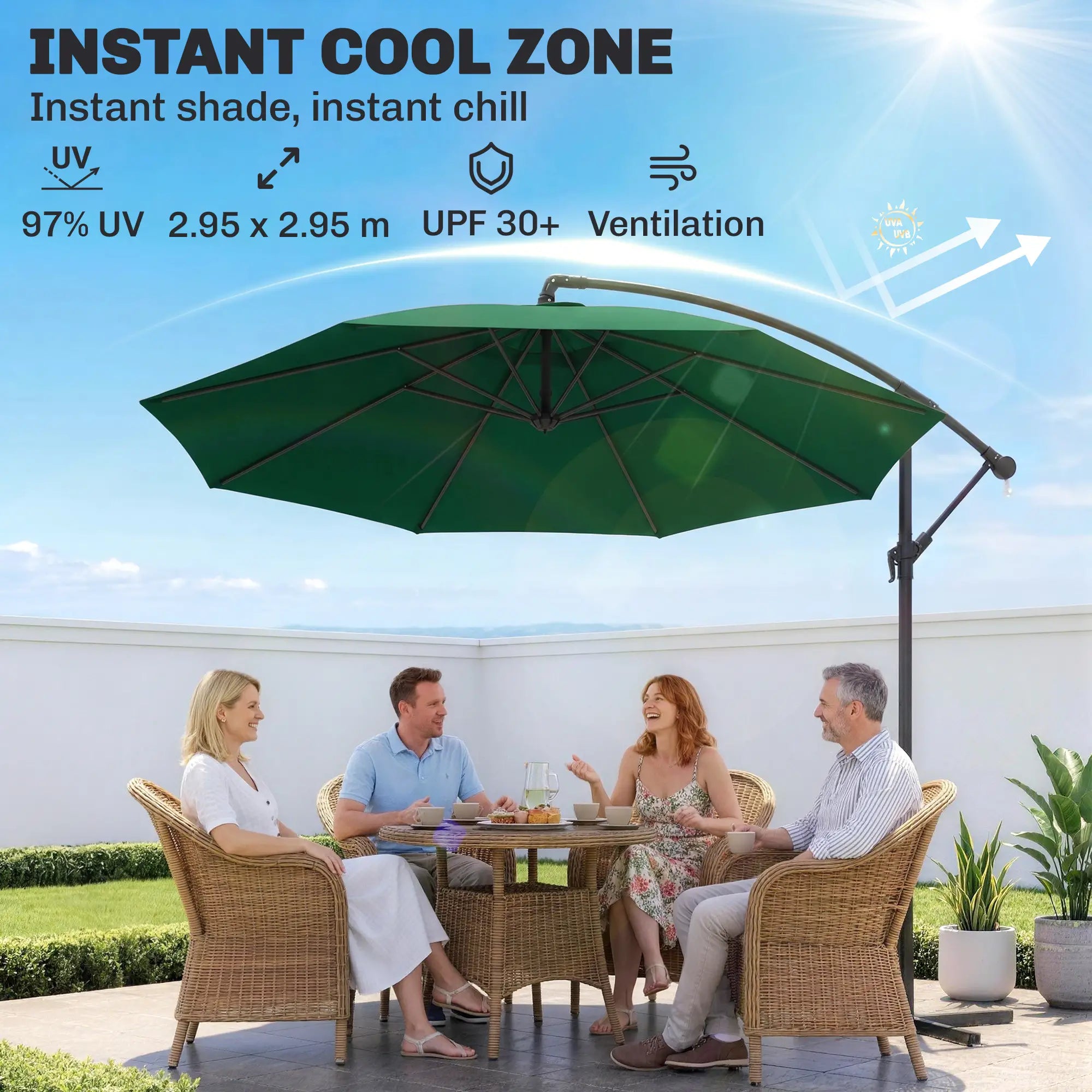 10' Deluxe Patio Umbrella, Offset Sunshade with Crank, Dark Green Cantilever Umbrellas at Gallery Canada
