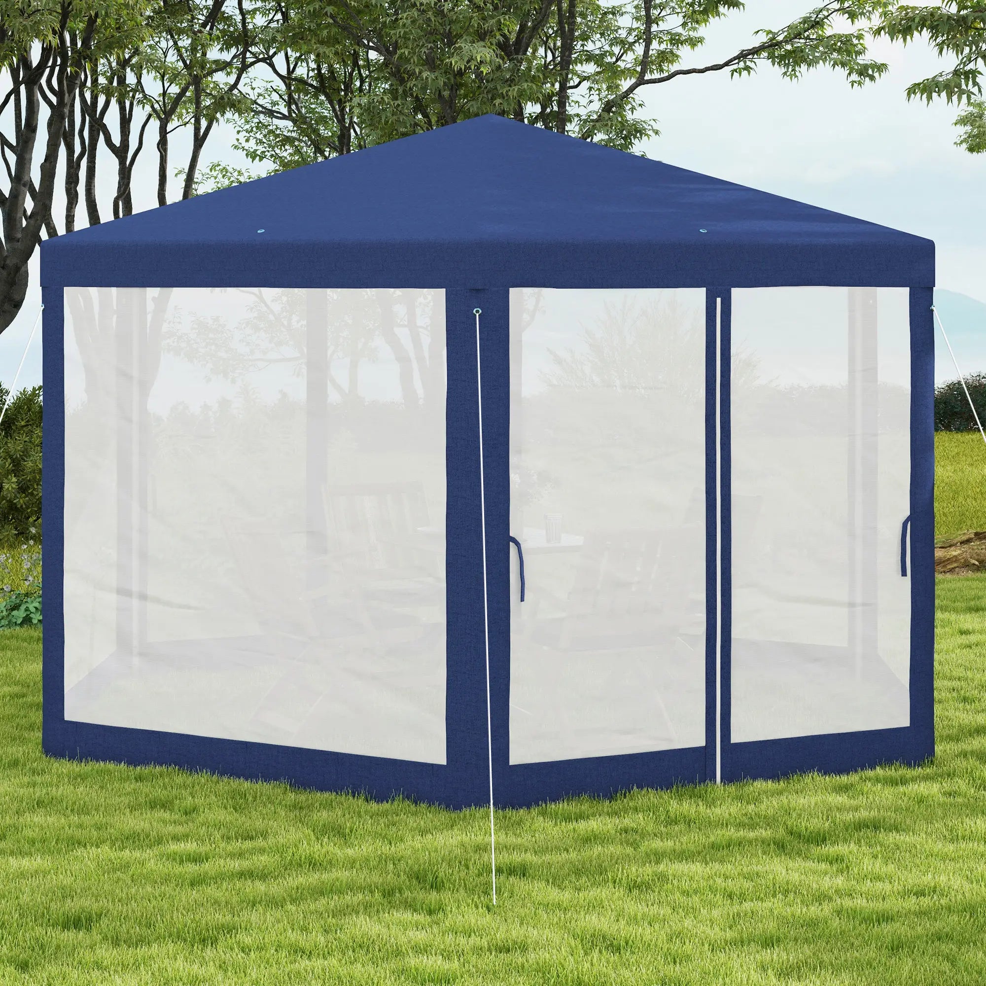 Hexagon Party Tent, Patio Gazebo with Netting, Blue Canopy Tents at Gallery Canada