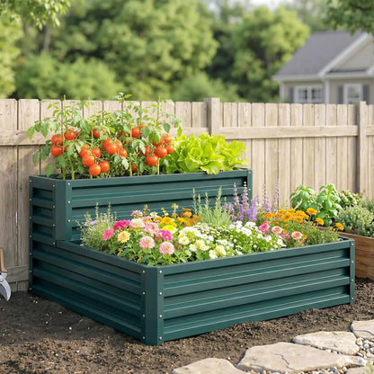 2 Tier Galvanized Raised Garden Bed, Steel Planter Box, 47" x 40" x 23", Green Raised Garden Beds at Gallery Canada