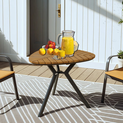 35.4" Outdoor Dining Table, Slatted Acacia Wood Top, Steel Legs Patio Dinning Tables at Gallery Canada