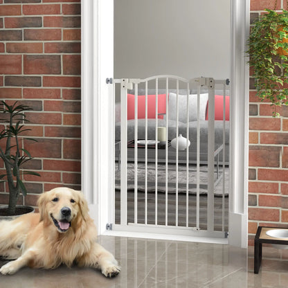 Extra Tall Dog Gate With Door, Pressure Fit, Auto Close, 29"-32", White Houses, Kennels & Pens at Gallery Canada