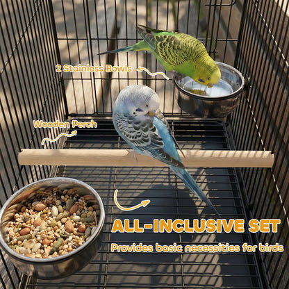 Bird Cage Portable w/ Slide-Out Tray Travel Cage for Parakeets w/ Perch &; Food Bowls Black