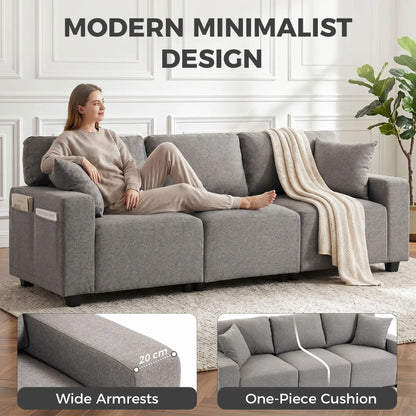 3-Seater Sofa With Storage Pockets, Grey