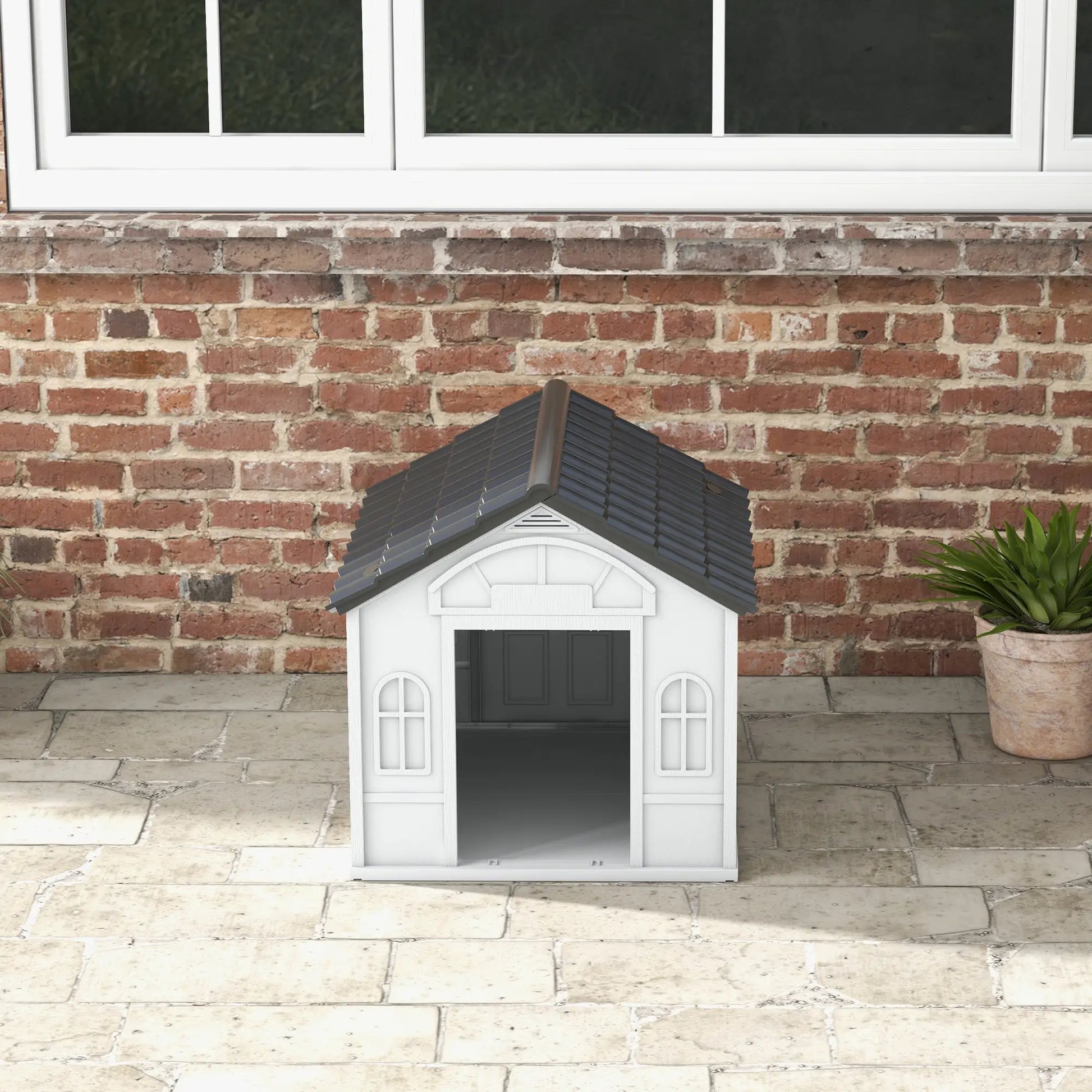 26" Plastic Dog House, Outdoor with Air Vents, Small Medium Dogs, Grey Houses, Kennels & Pens at Gallery Canada