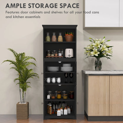 63" Small Buffet with Hutch, 4-Door Kitchen Pantry Cabinet, Black Kitchen Pantry Cabinets at Gallery Canada